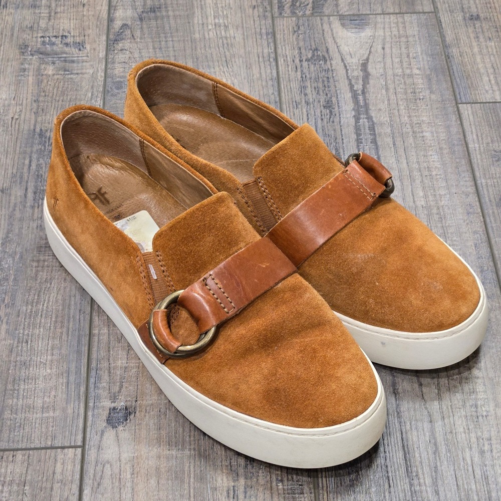 Frye Lena Suede Leather Harness‎ Slip On Sneakers Loafers Brown Womens 9M
